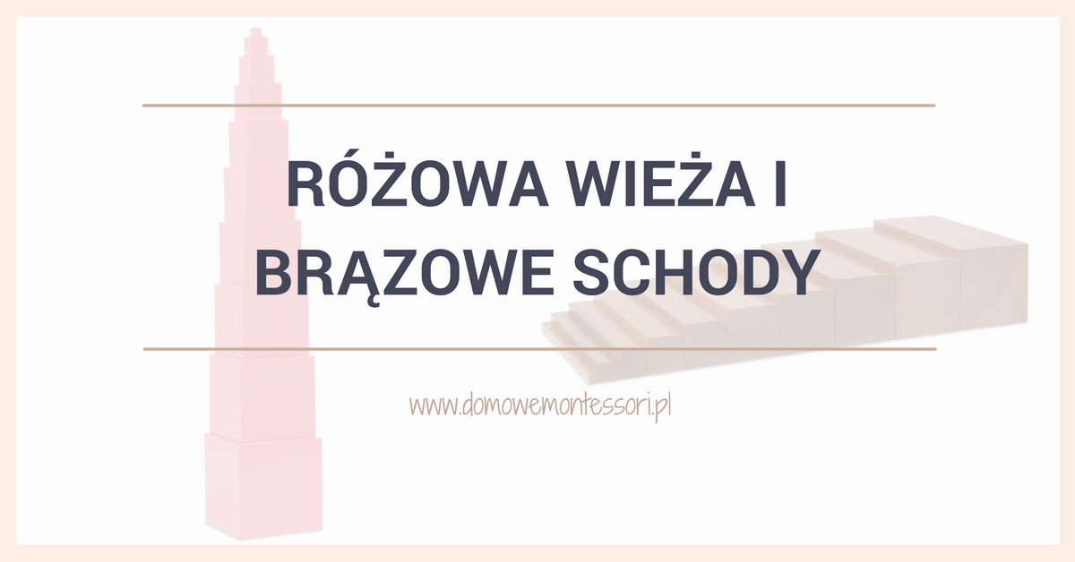Różowa wieża i brązowe schody Montessori